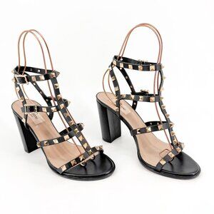 Valentino Garavani Black and Gold Studded Sandals